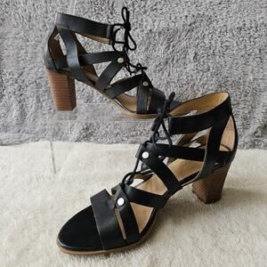 Naturalizer Women's London Leather Gladiator‎ Heeled Sandals Size 8M Black Fairy